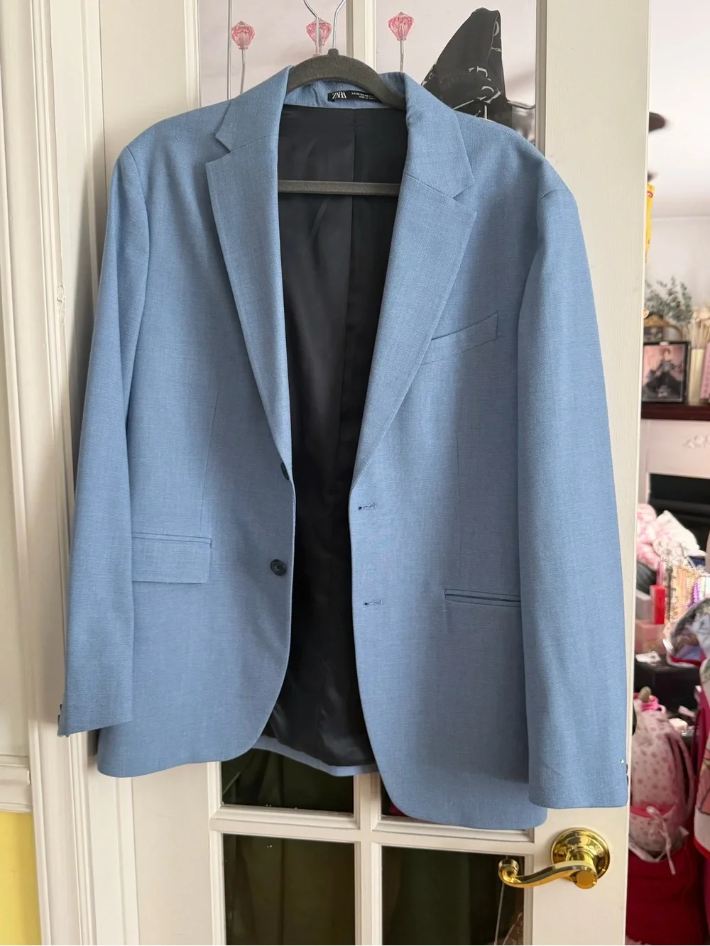 Zara Sky Blue Single-Breasted Blazer